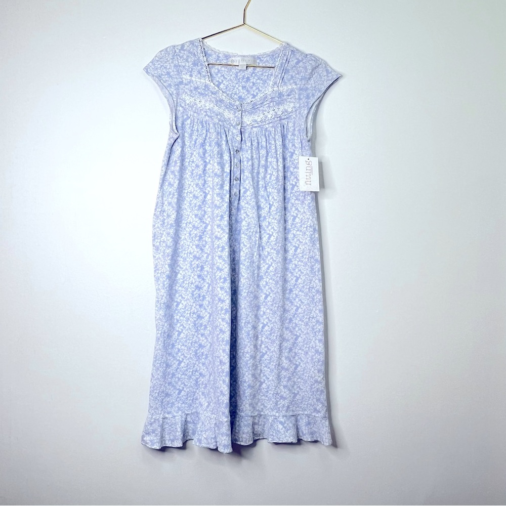 Eileen West 100% Cotton Nightgown Purple and White Floral Pattern Short
